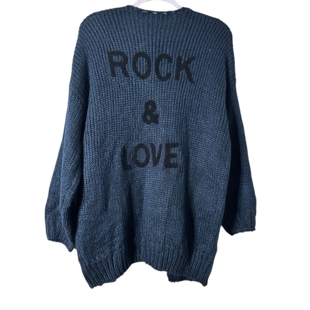 Rock & Love Women's Blue Cardigan Size Small Oversized Warm & Comfy Blue & Black - Picture 13 of 13